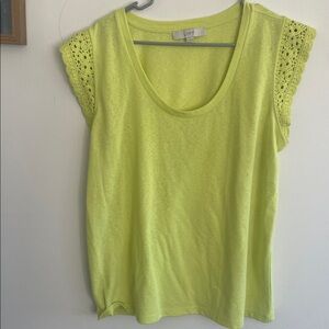 LOFT Lime Crochet Sleeve Tee XL